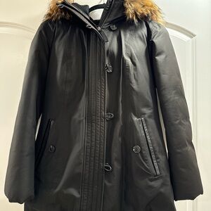 Mackage Black Puffer Coat with Fur Trim